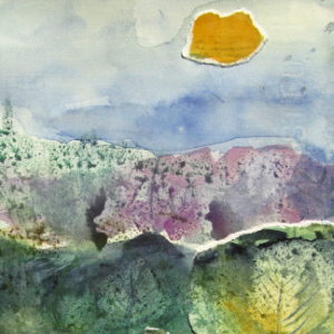 Patchwork Landschaft - Aquarell/Collage - 21x28 cm.